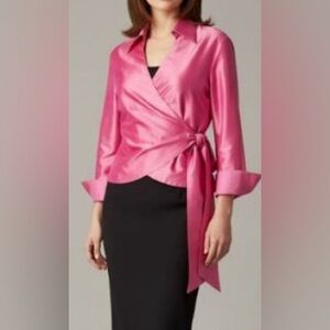 Marisa Baritelli Elegant Pink 100% Thai Silk Women's Wrap Blouse Size Small